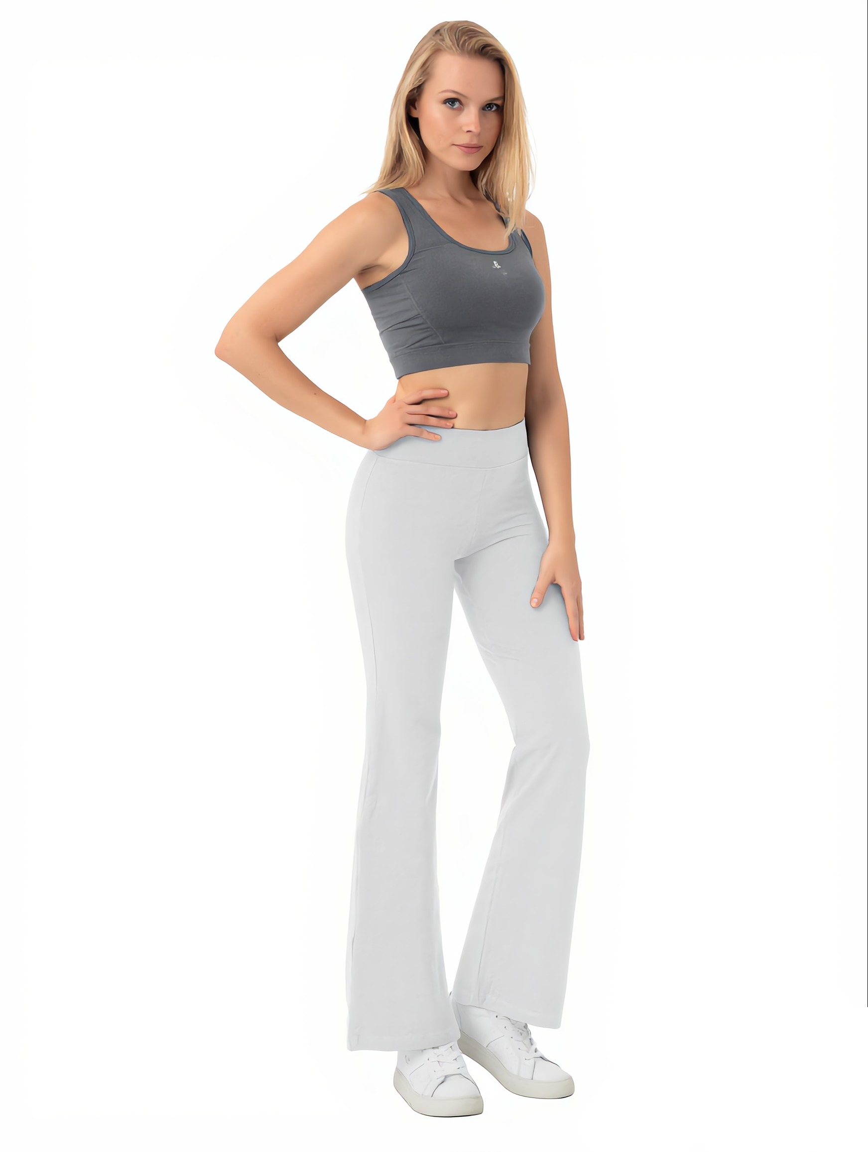 Bootcut Yoga Pants in Light Gray — The Bright Side Edit style look