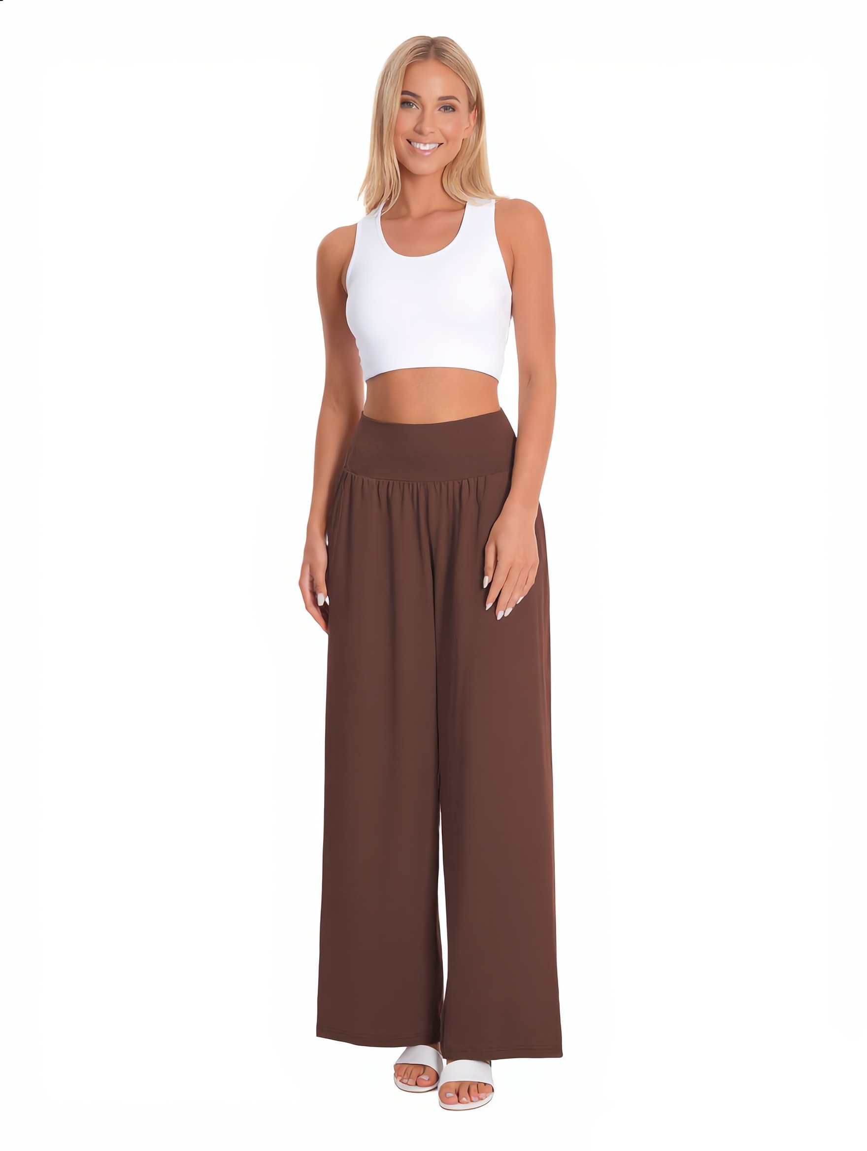 Wide-Leg Yoga Pants in Light Coffee — The Bright Side Edit style look